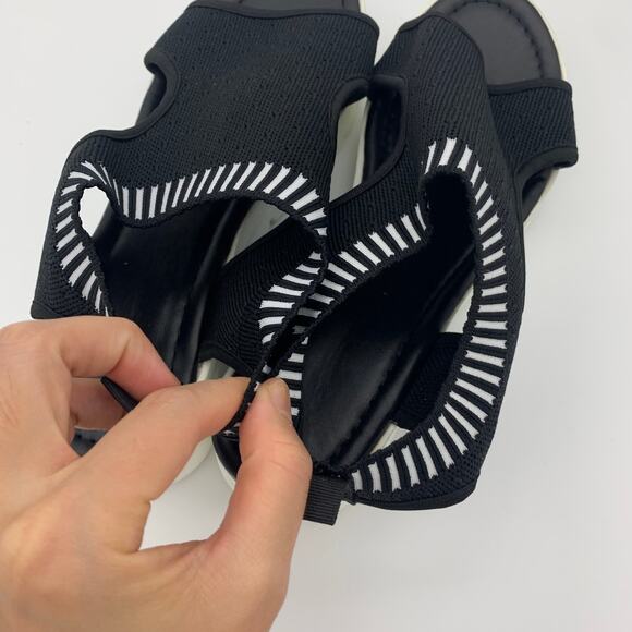 Black Sandals Women Size 8 Summer Shoes Peep Toe - Picture 7 of 10